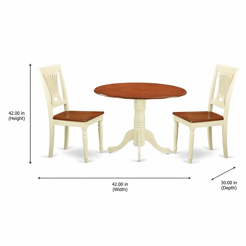 Pemberly Row 3-Piece Wood Dining Set with Drop Leaf Table in Buttermilk & Cherry