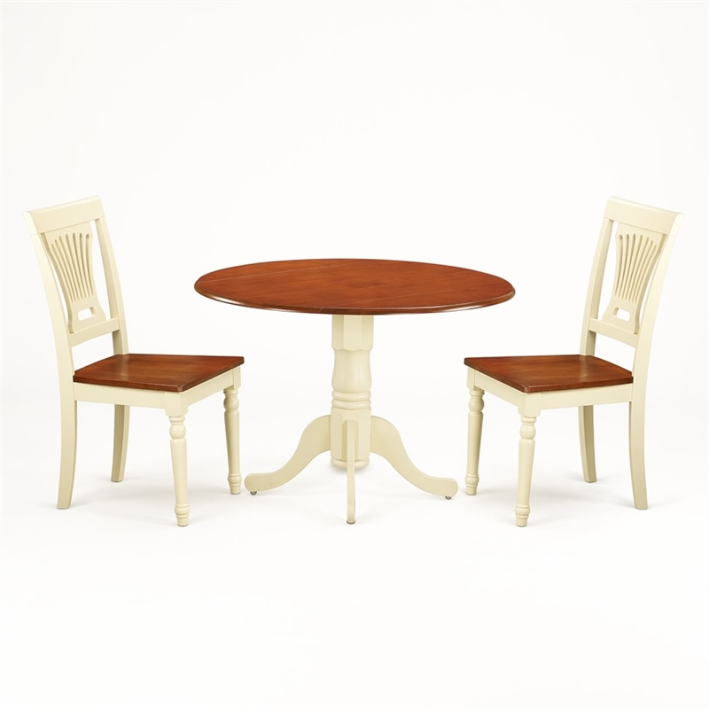 Pemberly Row 3-Piece Wood Dining Set with Drop Leaf Table in Buttermilk & Cherry