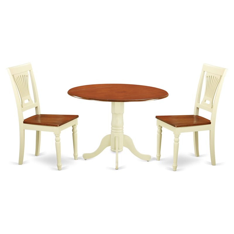 Pemberly Row 3-Piece Wood Dining Set with Drop Leaf Table in Buttermilk & Cherry