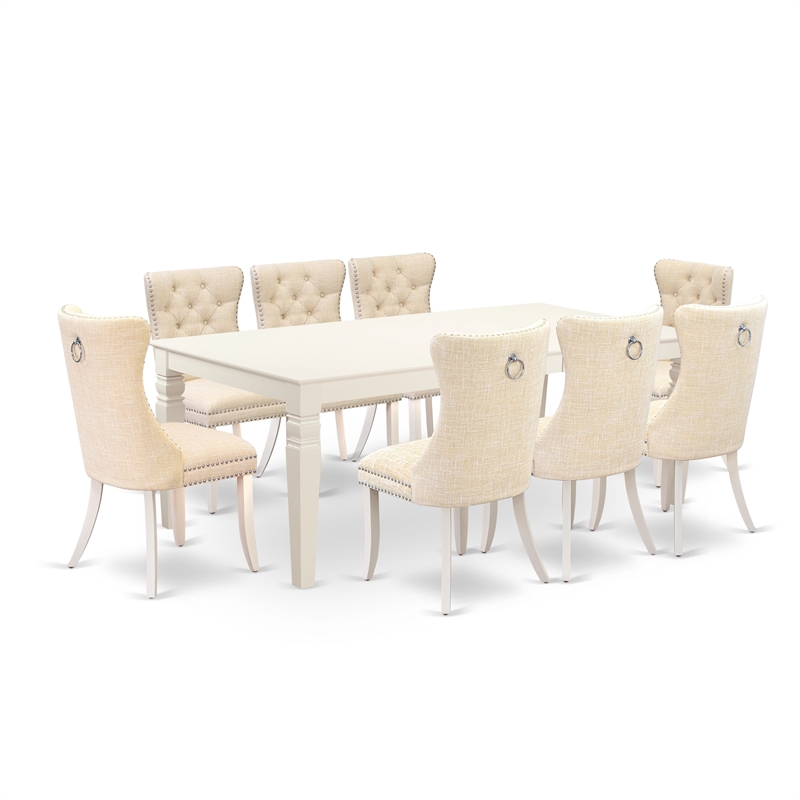 Pemberly Row 9-Piece Dining Table Set with Butterfly Leaf in Linen White/Beige