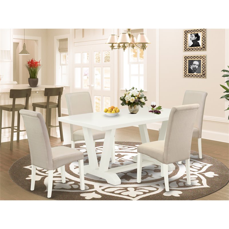 Pemberly Row 5-Piece Rectangular Wood Dinette Set in Linen White and Cream
