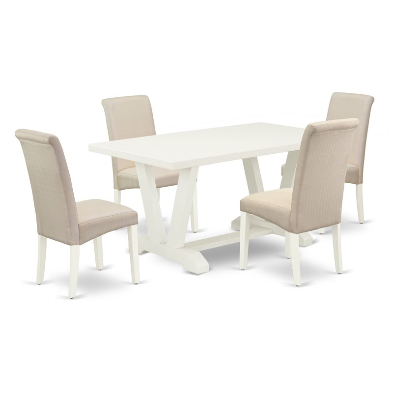 Pemberly Row 5-Piece Rectangular Wood Dinette Set in Linen White and Cream