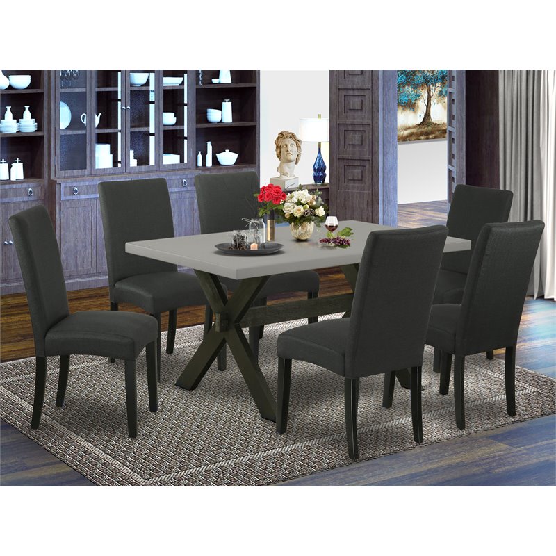 Pemberly Row X-Style 7-Piece Wood Dining Set in Cement and Black