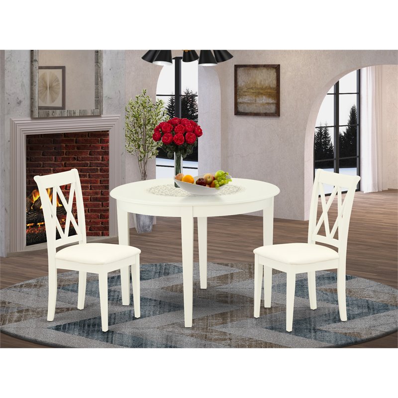 Pemberly Row Boston 3-Piece Round Kitchen Table and Linen Chairs in White