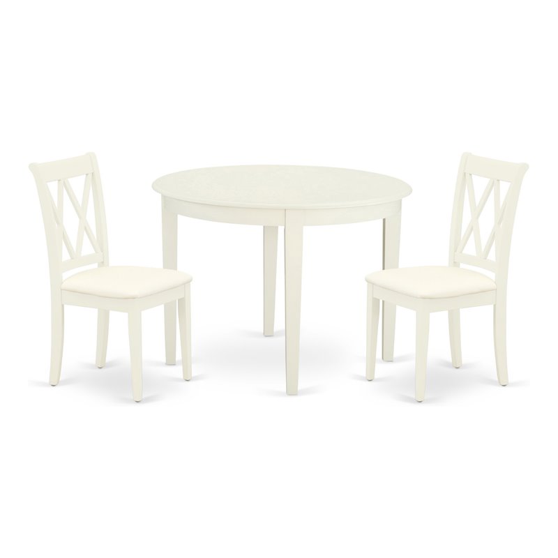 Pemberly Row Boston 3-Piece Round Kitchen Table and Linen Chairs in White