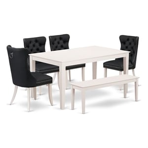 Pemberly Row 6-Piece Dining Set with Bench in Linen White and Dark Gray