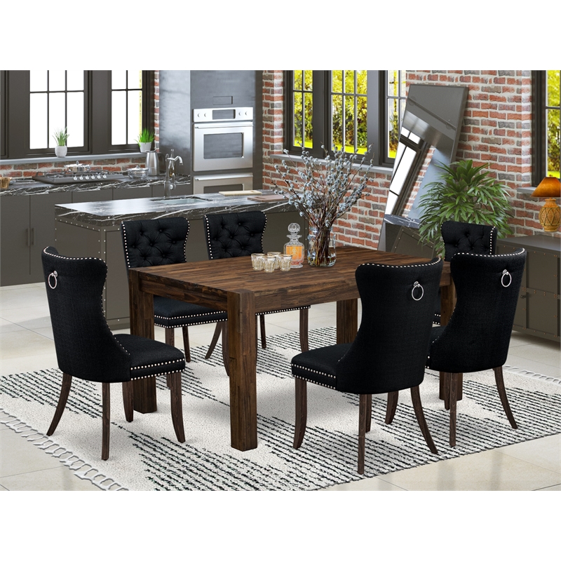 Pemberly Row 7-Piece Wooden Dining Table Set in Jacobean/Black