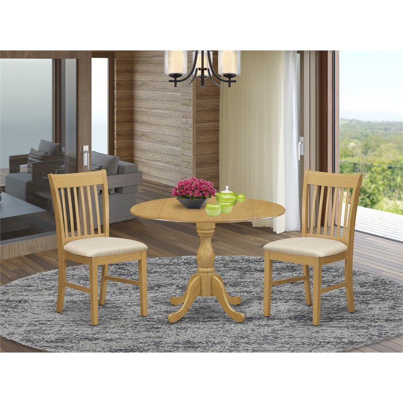 Pemberly Row 3-Piece Wood Dining Set with Fabric Upholstered Chairs in Oak