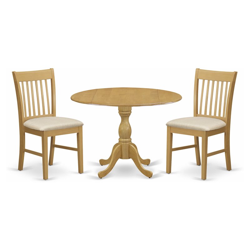 Pemberly Row 3-Piece Wood Dining Set with Fabric Upholstered Chairs in Oak