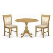 Pemberly Row 3-Piece Wood Dining Set with Fabric Upholstered Chairs in Oak