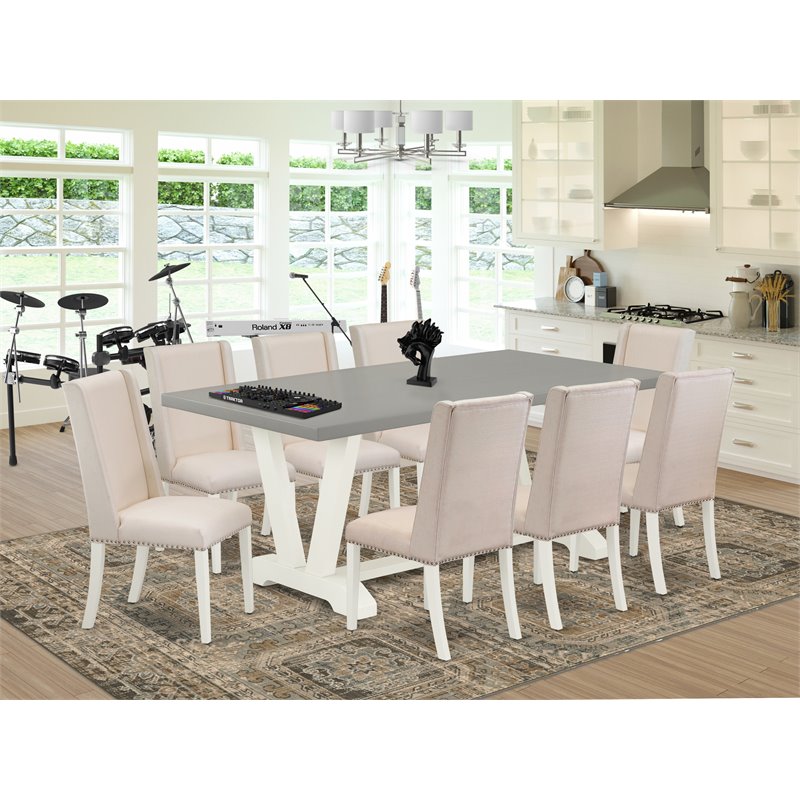 Pemberly Row V-Style 9-Piece Wood Dining Set in Linen White and Cream