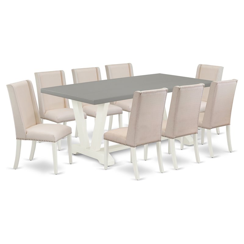 Pemberly Row V-Style 9-Piece Wood Dining Set in Linen White and Cream