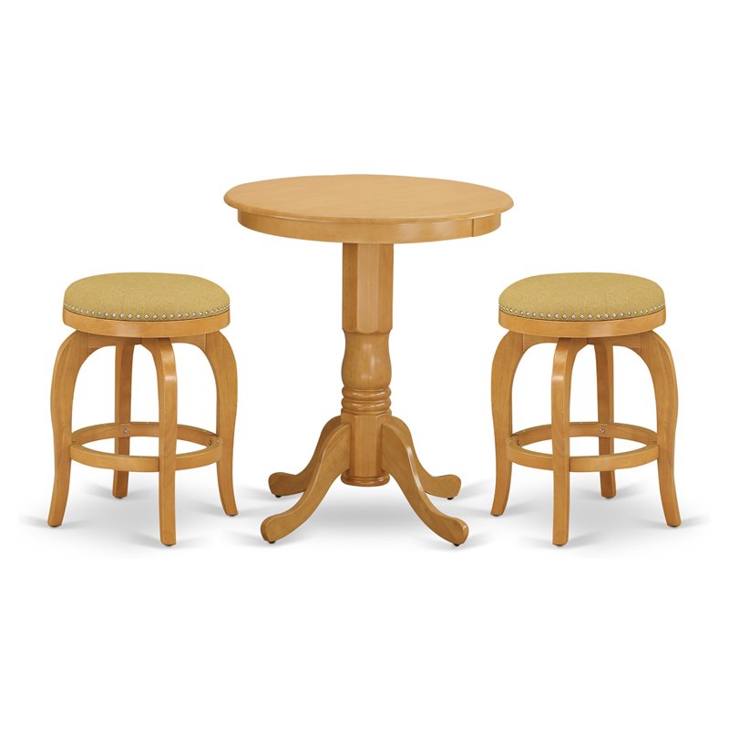 Pemberly Row Eden 3-Piece Traditional Wood Dining Table Set in Oak