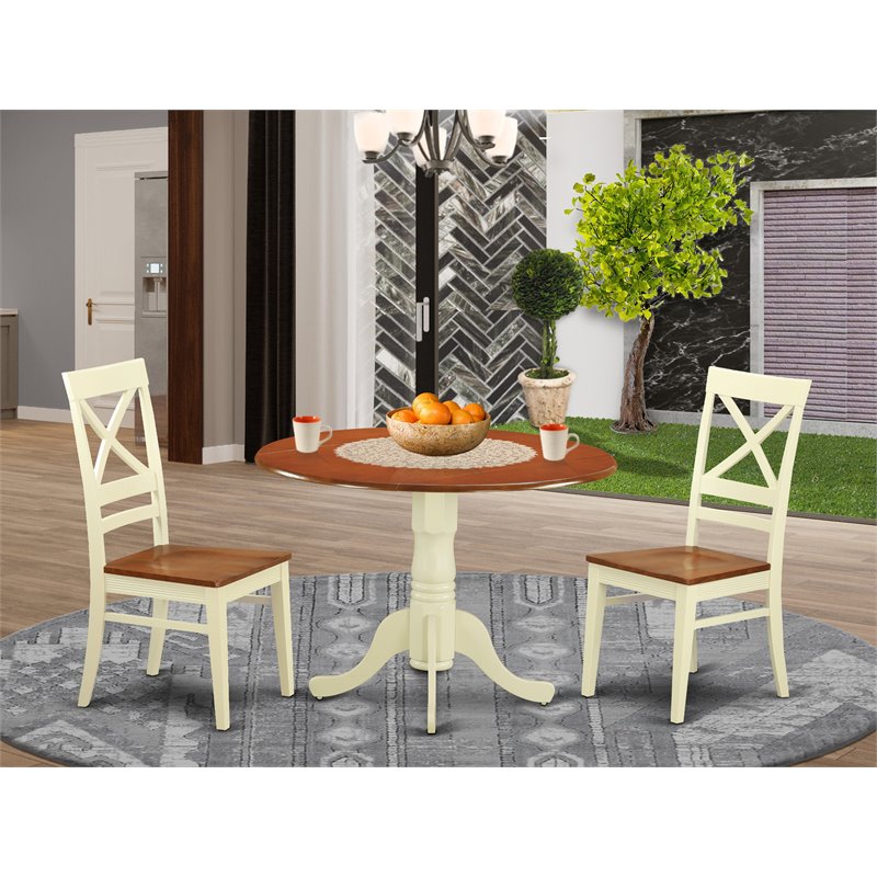 Pemberly Row Dublin 3-Piece Dining Table Set in Buttermilk & Cherry