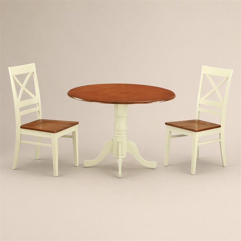 Pemberly Row Dublin 3-Piece Dining Table Set in Buttermilk & Cherry