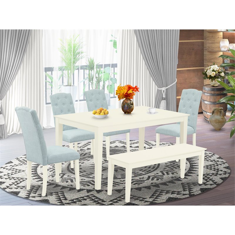 Pemberly Row Capri 6-Piece Wood Dining Set in Linen White & Baby Blue