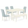 Pemberly Row Capri 6-Piece Wood Dining Set in Linen White & Baby Blue