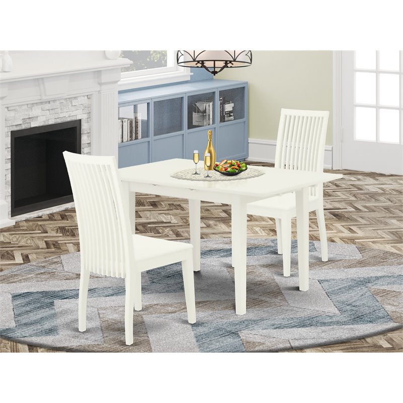 Pemberly Row 3-Piece Dining Table and Slatted Chairs in Linen White
