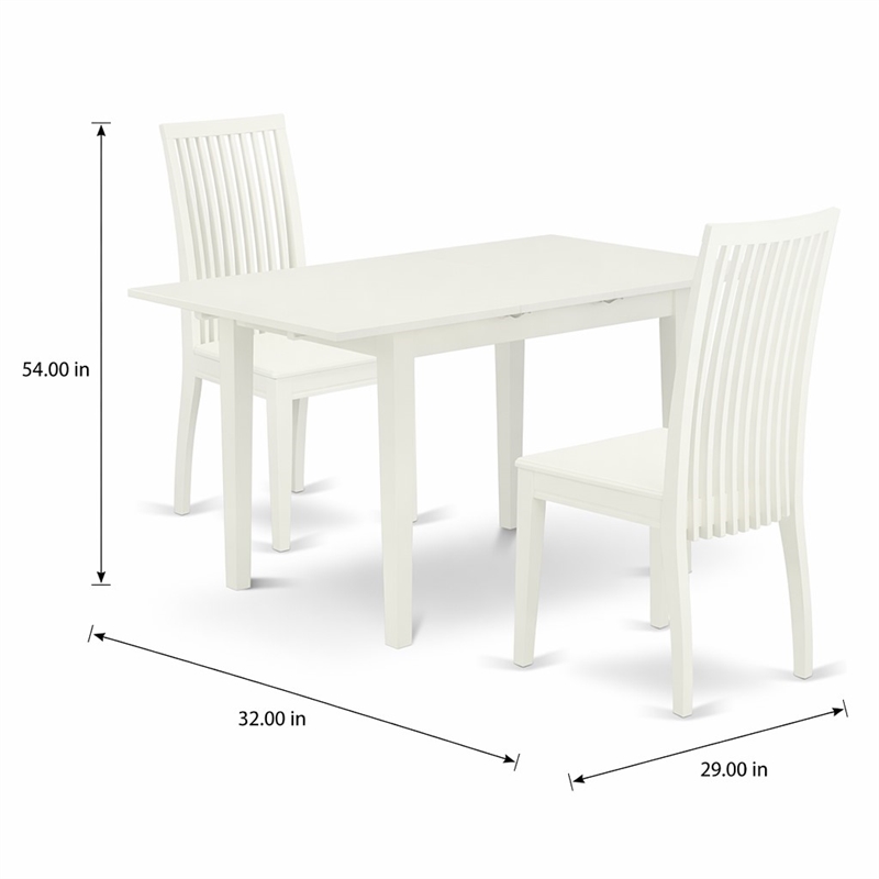 Pemberly Row 3-Piece Dining Table and Slatted Chairs in Linen White