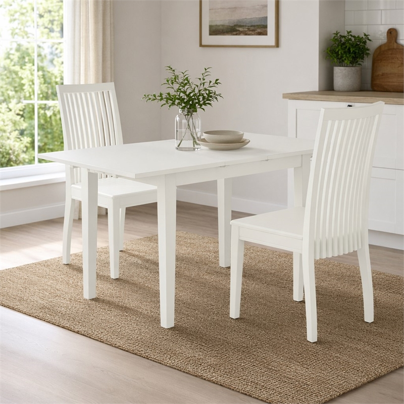 Pemberly Row 3-Piece Dining Table and Slatted Chairs in Linen White
