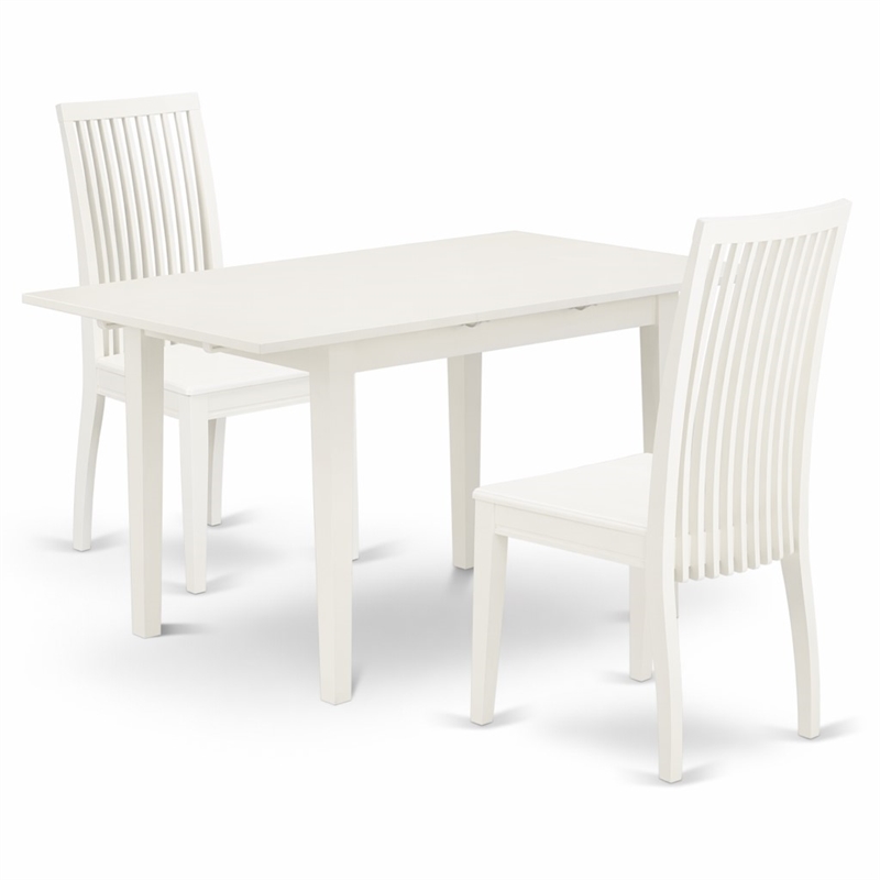 Pemberly Row 3-Piece Dining Table and Slatted Chairs in Linen White