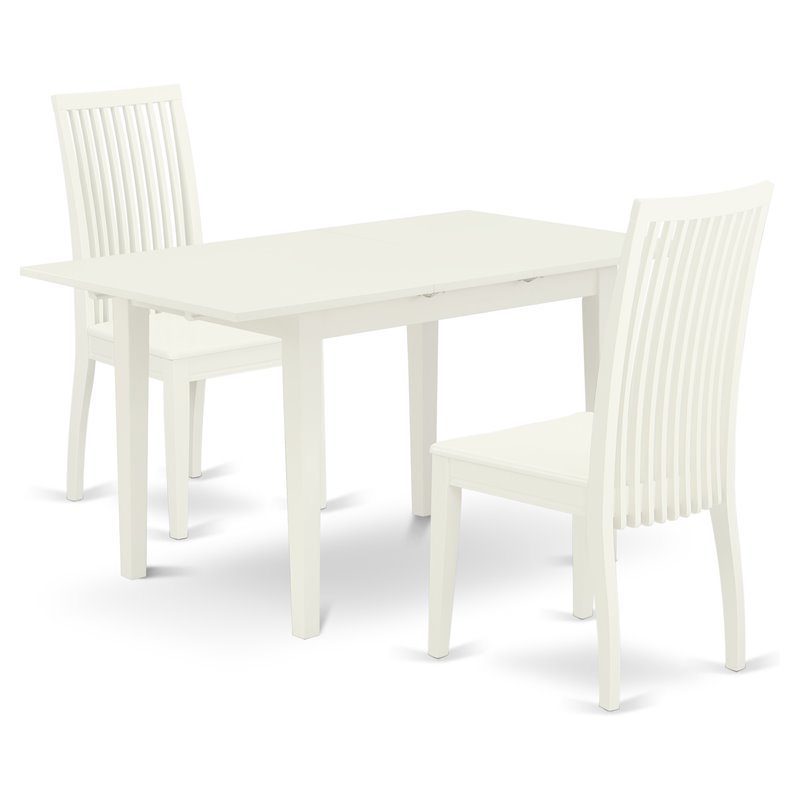 Pemberly Row 3-Piece Dining Table and Slatted Chairs in Linen White