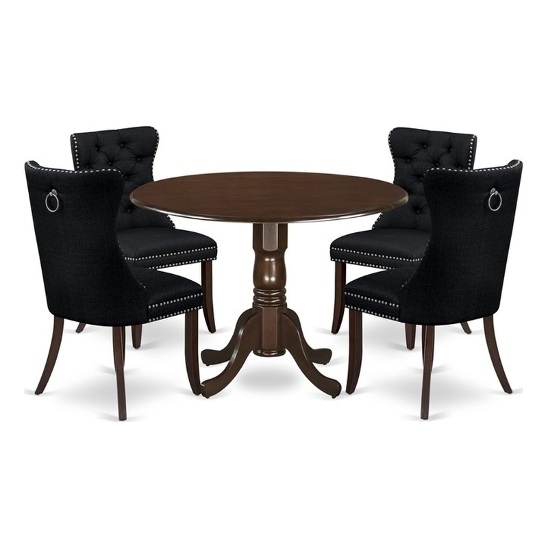 Pemberly Row 5-Piece Dining Room Set in Mahogany with Black Upholstery