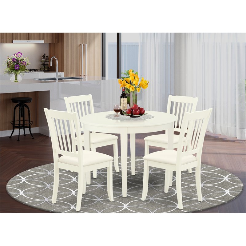 Pemberly Row 5-Piece Dining Set in Linen White with Fabric Chairs