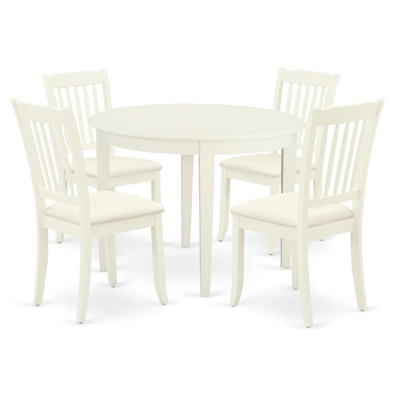 Pemberly Row 5-Piece Dining Set in Linen White with Fabric Chairs