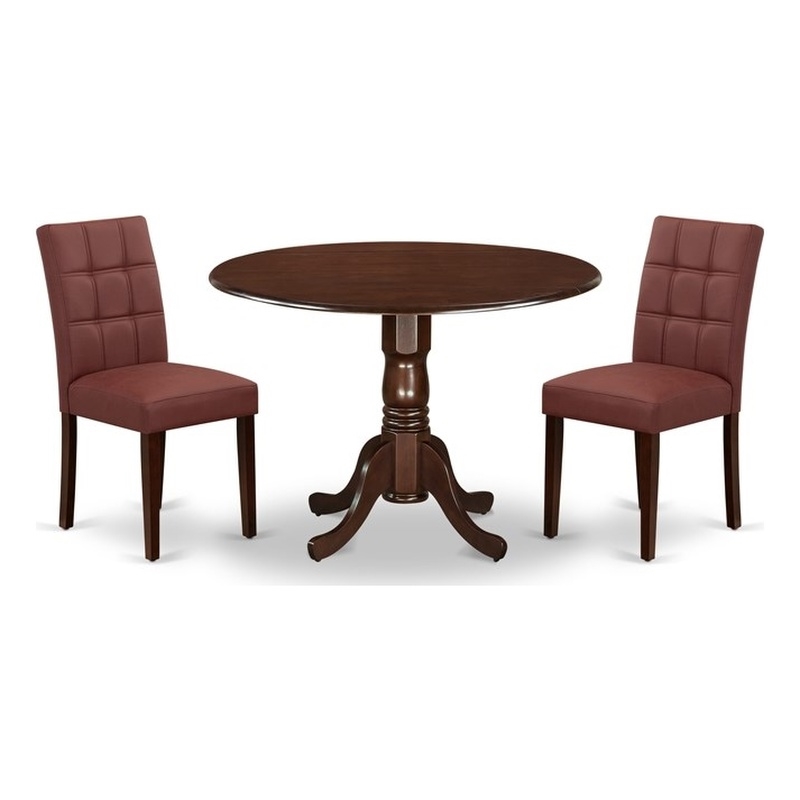 Pemberly Row 3-Piece Dining Room Set with Mahogany Table and Burgundy Chairs