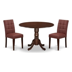 Pemberly Row 3-Piece Dining Room Set with Mahogany Table and Burgundy Chairs