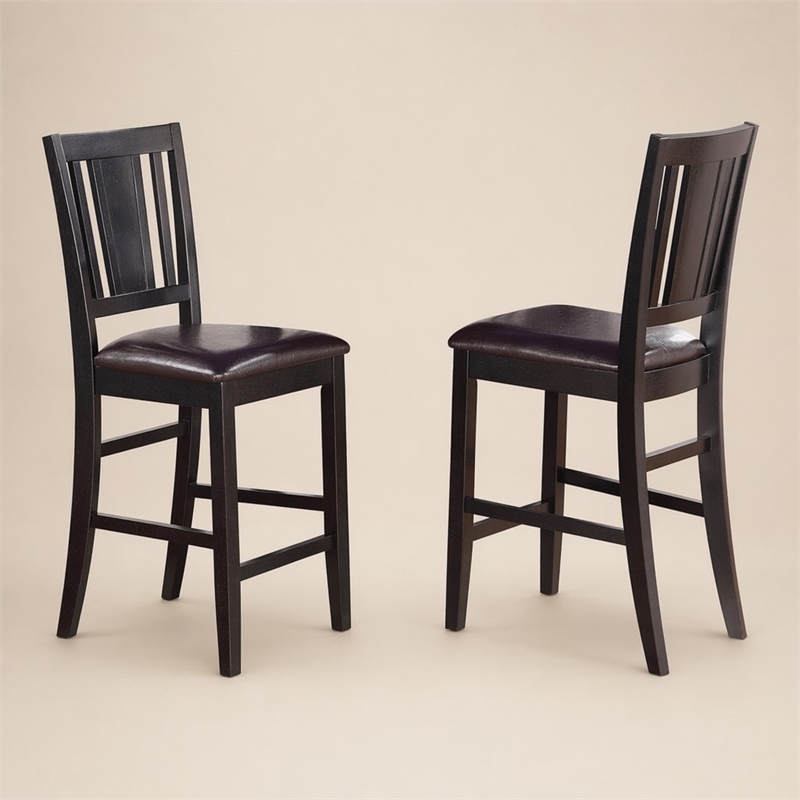 Pemberly Row Leather Counter Height Stools in Black (Set of 2)