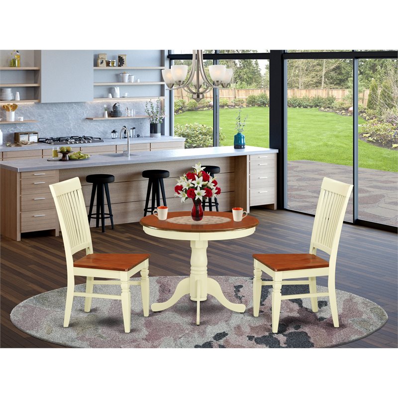 Pemberly Row 3-Piece Wood Dining Set in Cream and Cherry Finish
