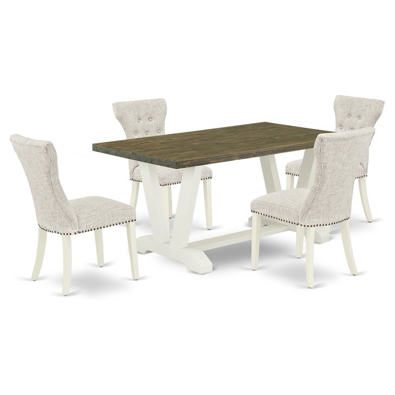 Pemberly Row 5-Piece Dining Set in Linen White Finish with Doeskin Chairs