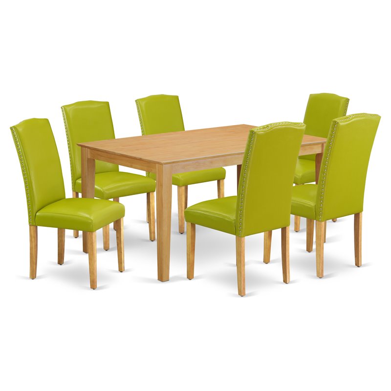 Pemberly Row 7-Piece Dining Set with Oak Table and Autumn Green Chairs