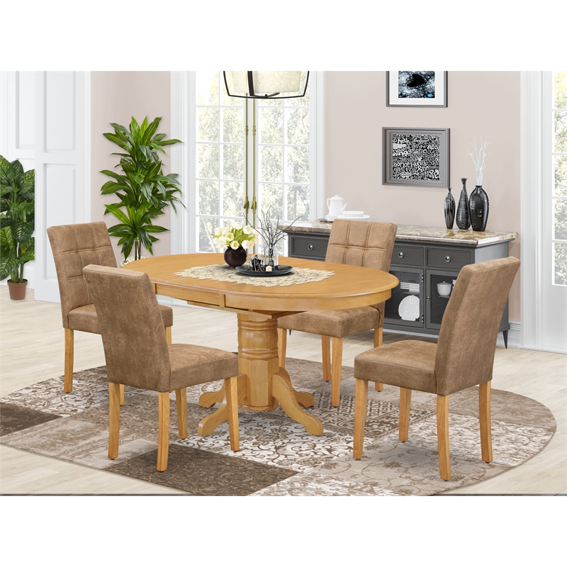 Pemberly Row 5-Piece Dining Set with Oak Finish Table and Chairs