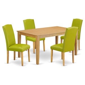 Pemberly Row 5-Piece Rectangular Dining Set in Oak and Autumn Green