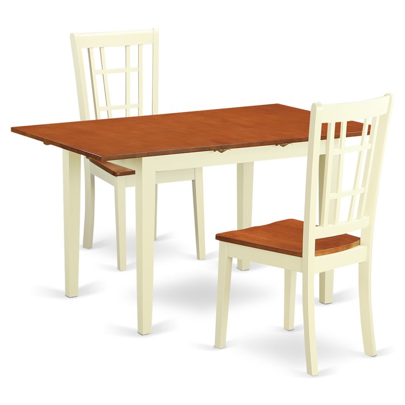 Pemberly Row Buttermilk and Cherry 3-Piece Dining Set with Wood Seats