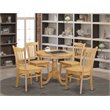 Pemberly Row 5-Piece Dining Set with Round Pedestal Table in Oak Finish