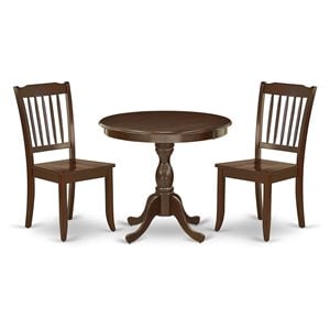 Pemberly Row 3-Piece Slatted Back Dining Set in Mahogany Wood Finish