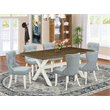 Pemberly Row 7-Piece Cross Leg Dining Set with Linen Upholstered Chairs