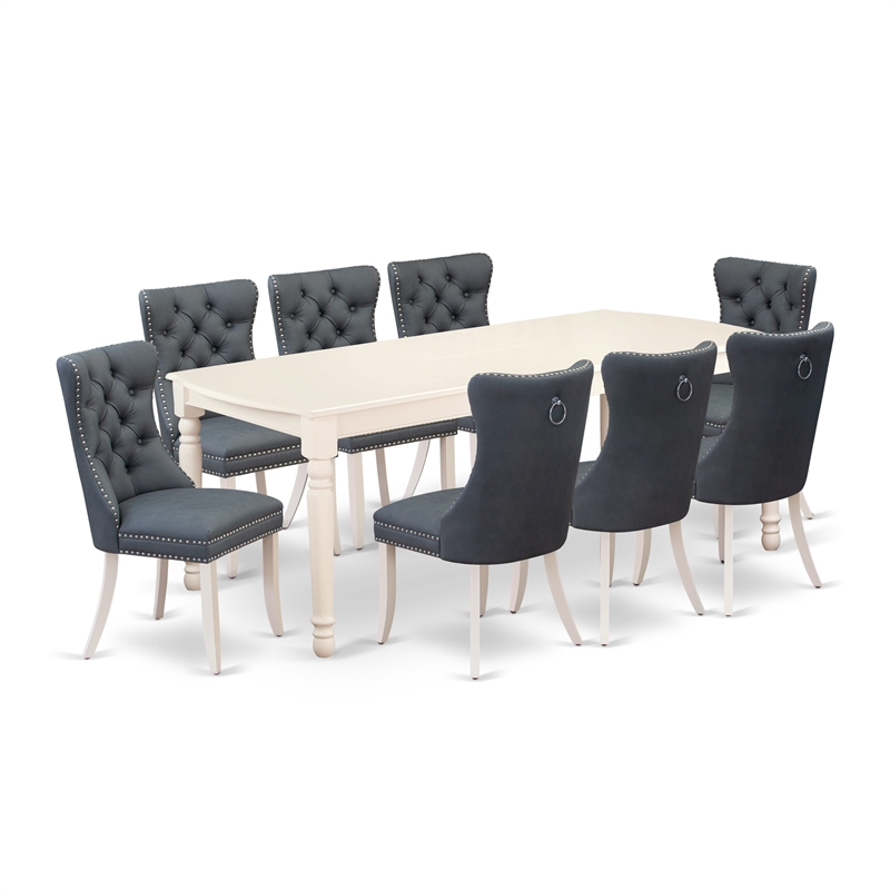 Pemberly Row 9-Piece Rubber Wood Dining Table Set in Linen White and Gray