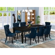 Pemberly Row 9-Piece Rubber Wood Dining Set with Navy Upholstered Chairs