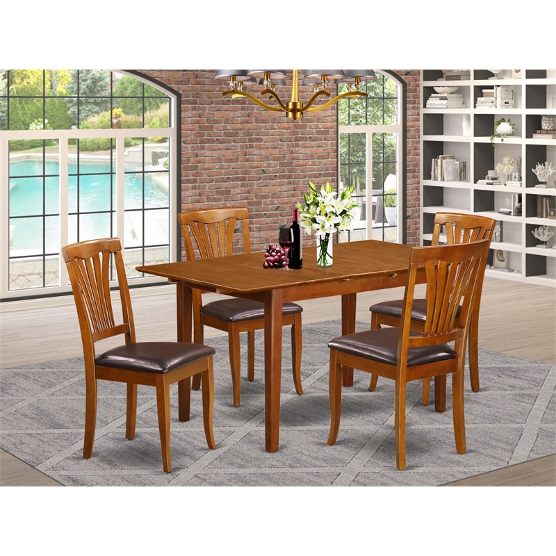 Pemberly Row Picasso 5-Piece Dining Table Set with Saddle Brown Finish