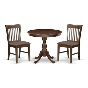 Pemberly Row Antique 3-pc Wood Dining Set with Fabric Seat in Mahogany