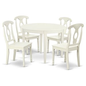 Pemberly Row 5 Piece Dining Set with Round Table in Linen White Finish