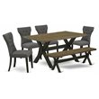 Pemberly Row 6-Piece Dining Table Set with Bench in Gotham Gray and Black