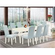 Pemberly Row 9-Piece Wood Dining Set with Baby Blue Parson Chairs