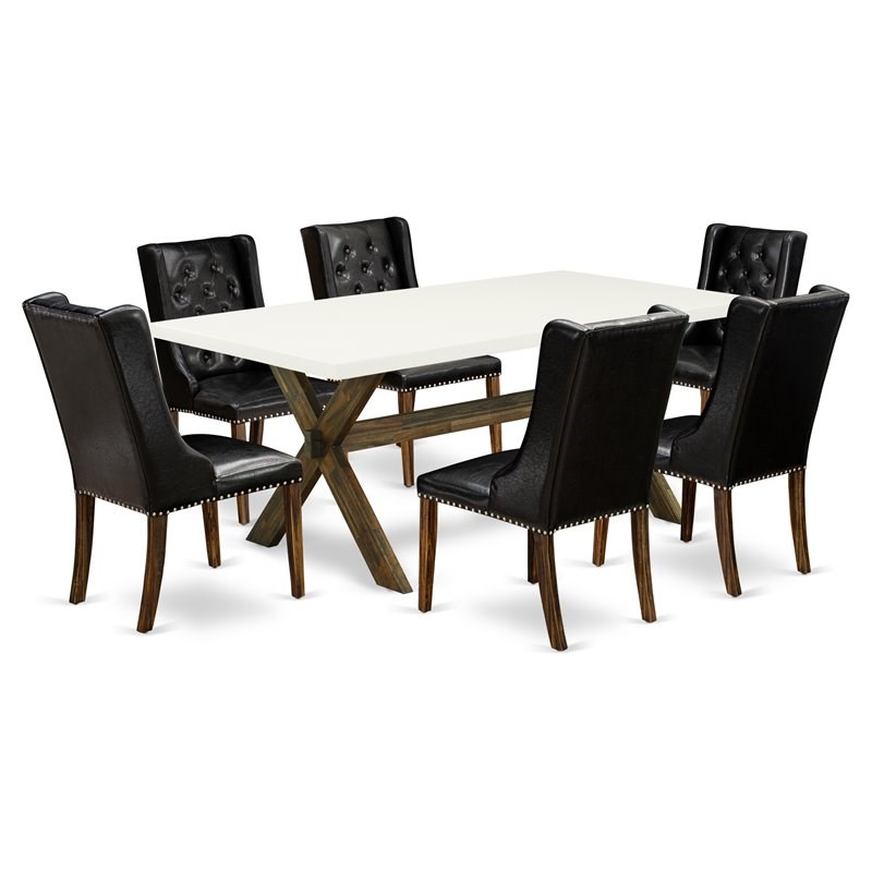 Pemberly Row 7-Piece Dining Set with Leather Upholstered Chairs and Wood Table