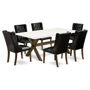 Pemberly Row 7-Piece Dining Set with Leather Upholstered Chairs and Wood Table